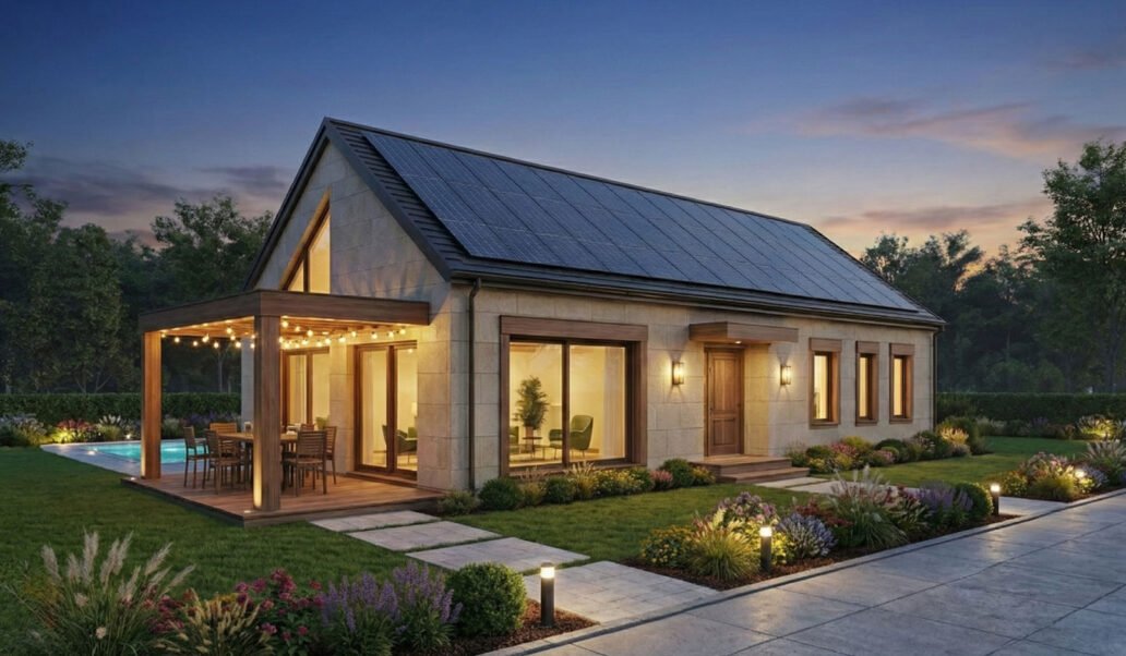 Hédi 120m2 acélszerkezetes ház este