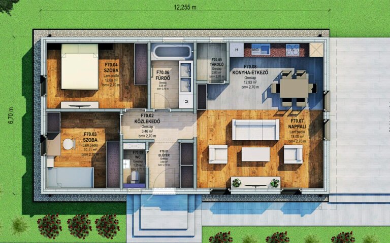 70m2 acélszerkezetes ház alaprajz